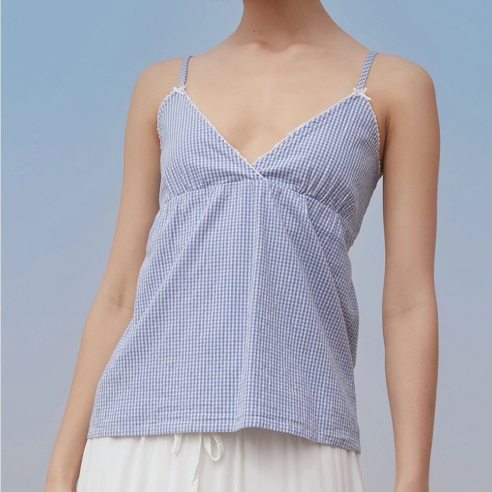 Brandy Melville Blue and White Edith Checkered Camisole
